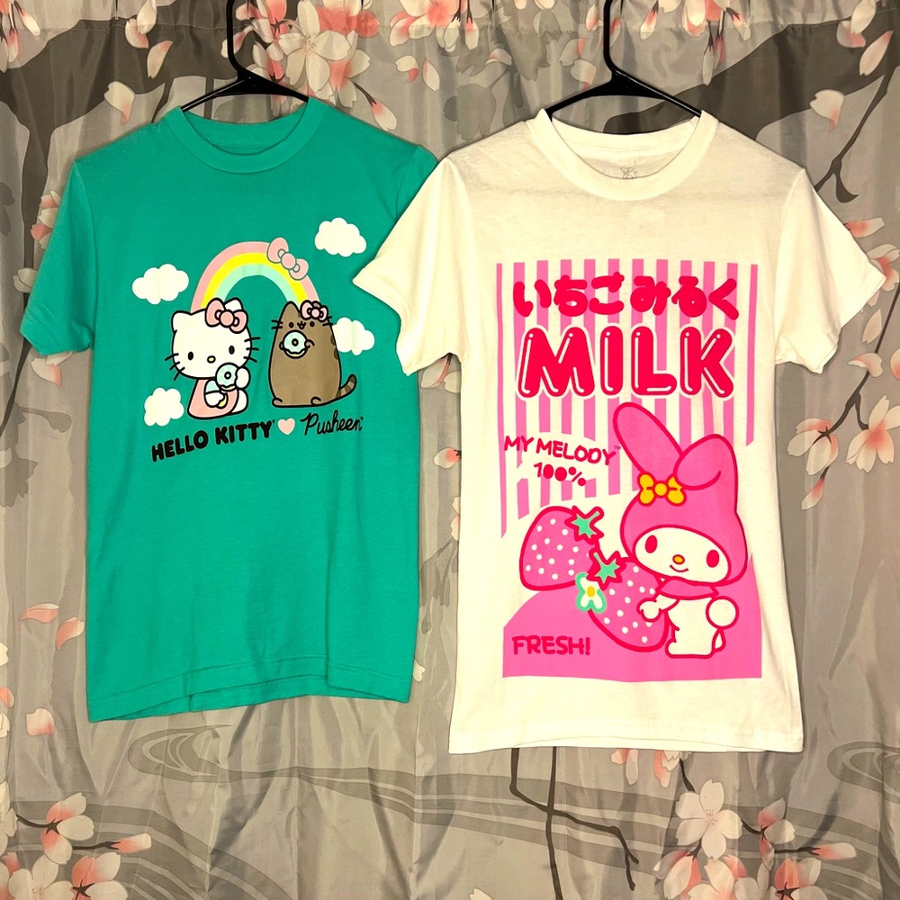 Hello Kitty x Pusheen & My Melody Small (2) Shirts Sanrio NWT